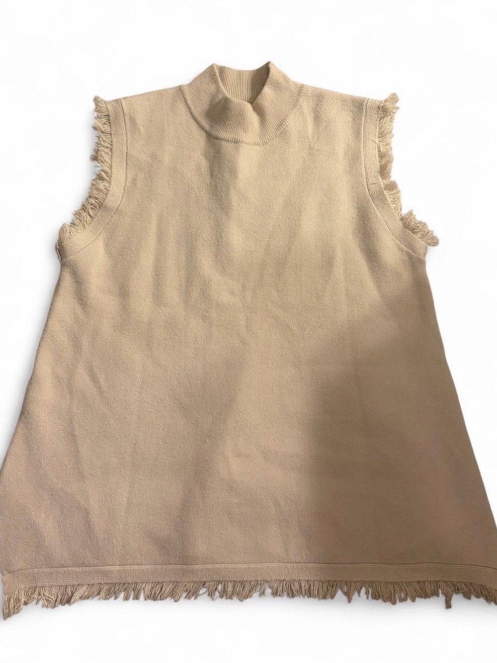 THML Beige Sleeveless Fringe A-Line top